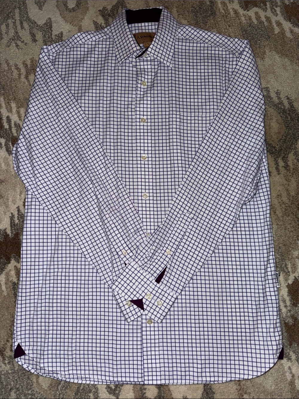 100% Cotton Purple Grid Dress Shirt by Schoffel L